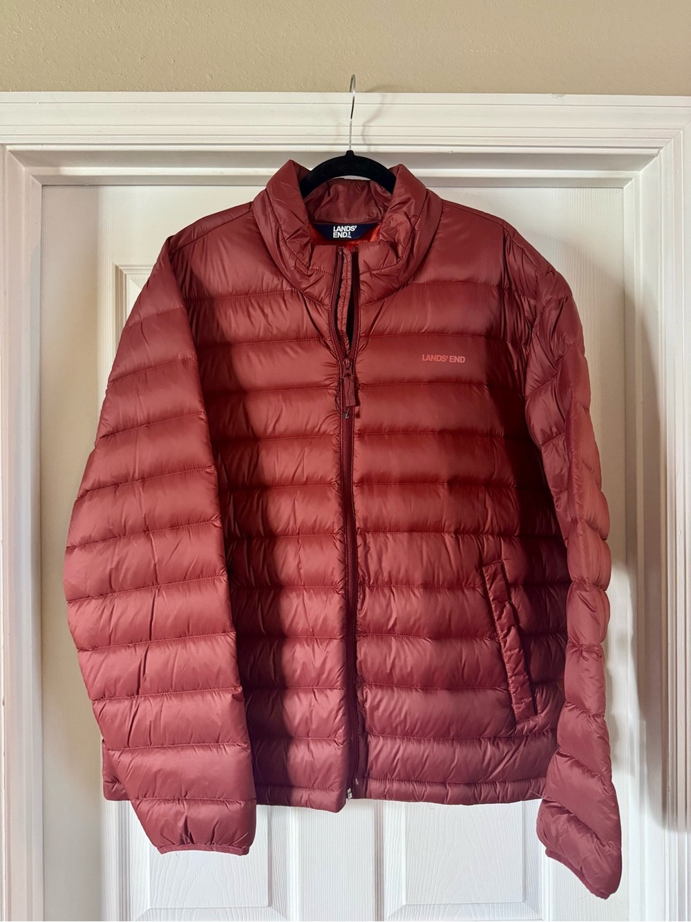 Lands' End Men's Puffer Jacket — Deep Brick Red